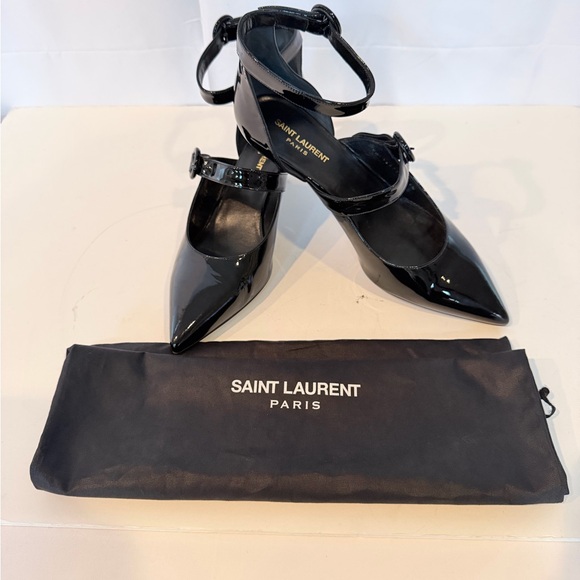 Black Patent Leather Ankle Strap Heels - Picture 8 of 10